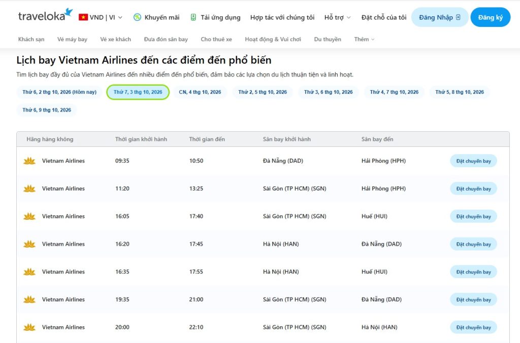 đặt vé máy bay Vietnam Airlines